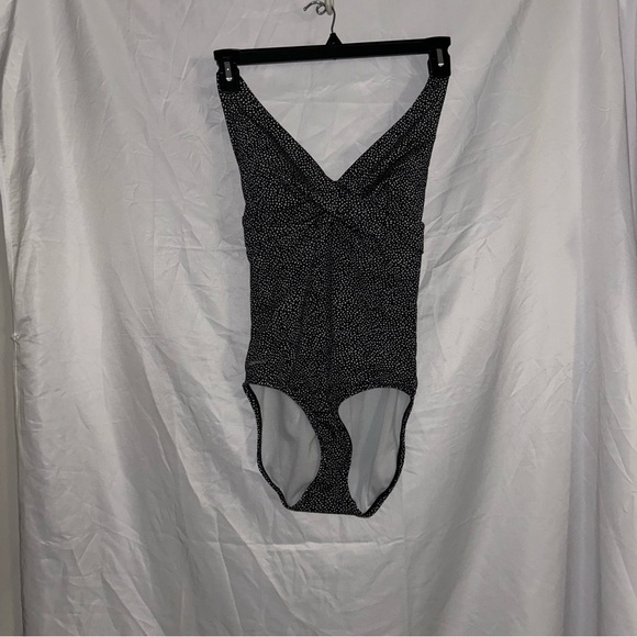 Speedo One Piece Swim Suit Dotted Twist Front Cross Back V Neck Swimming - Picture 1 of 5